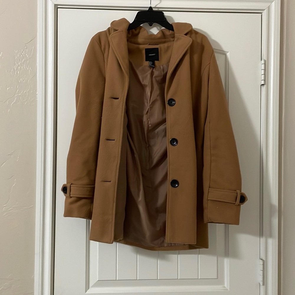 Tan Pea Coat with Removable hood